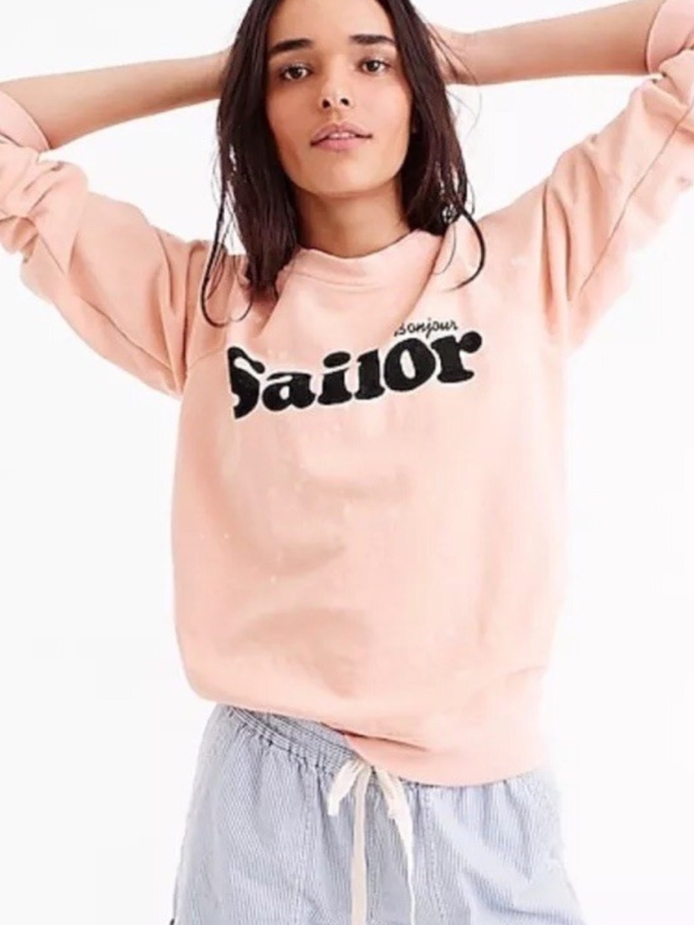 NEW J. Crew “Bonjour Sailor” Light Pink Sweatshirt with Slight Paint Splatter